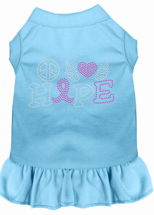 Peace Love Hope Breast Cancer Rhinestone Pet Dress Baby Blue XS